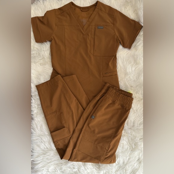 Figs Brown Scrub Set with Neon Accents - Picture 1 of 6